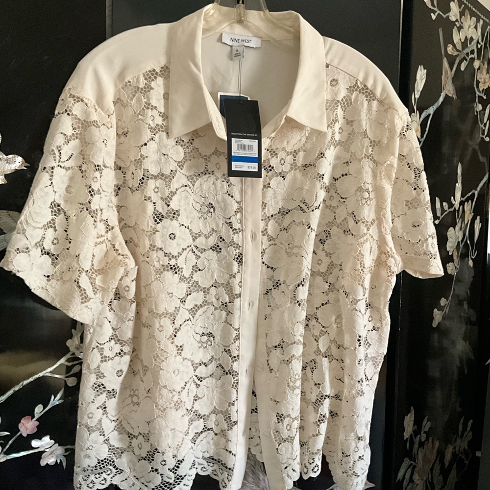 Nine West lace cream blouse